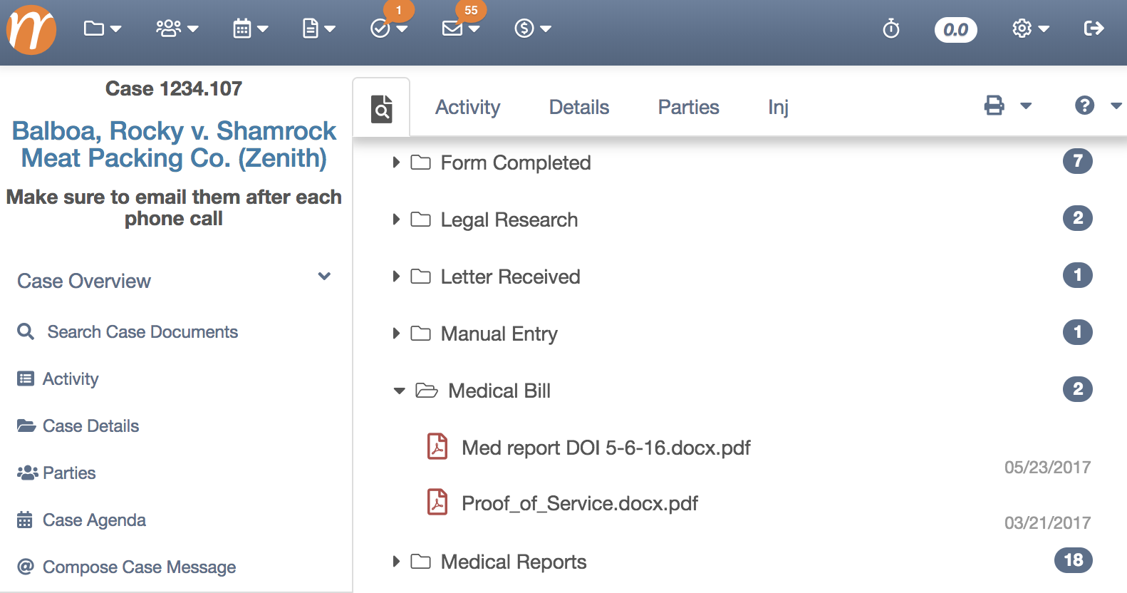 Document Folder View - Search Case Documents